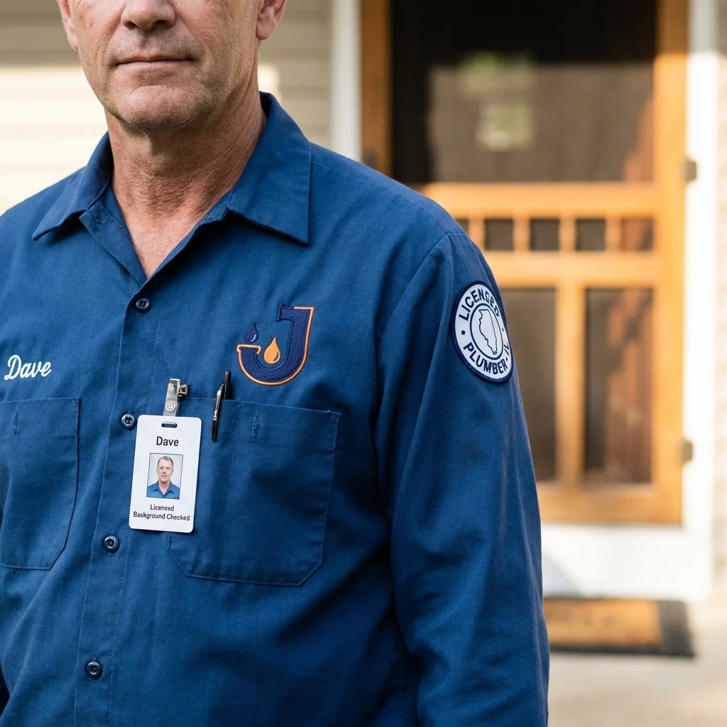 Licensed plumber showing ID badge in Lake Elmo, MN