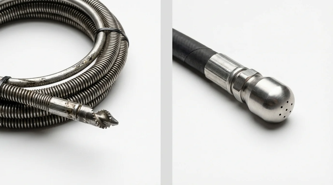 Drain snake cable and hydro jetting nozzle used for drain cleaning in Lake Elmo, MN