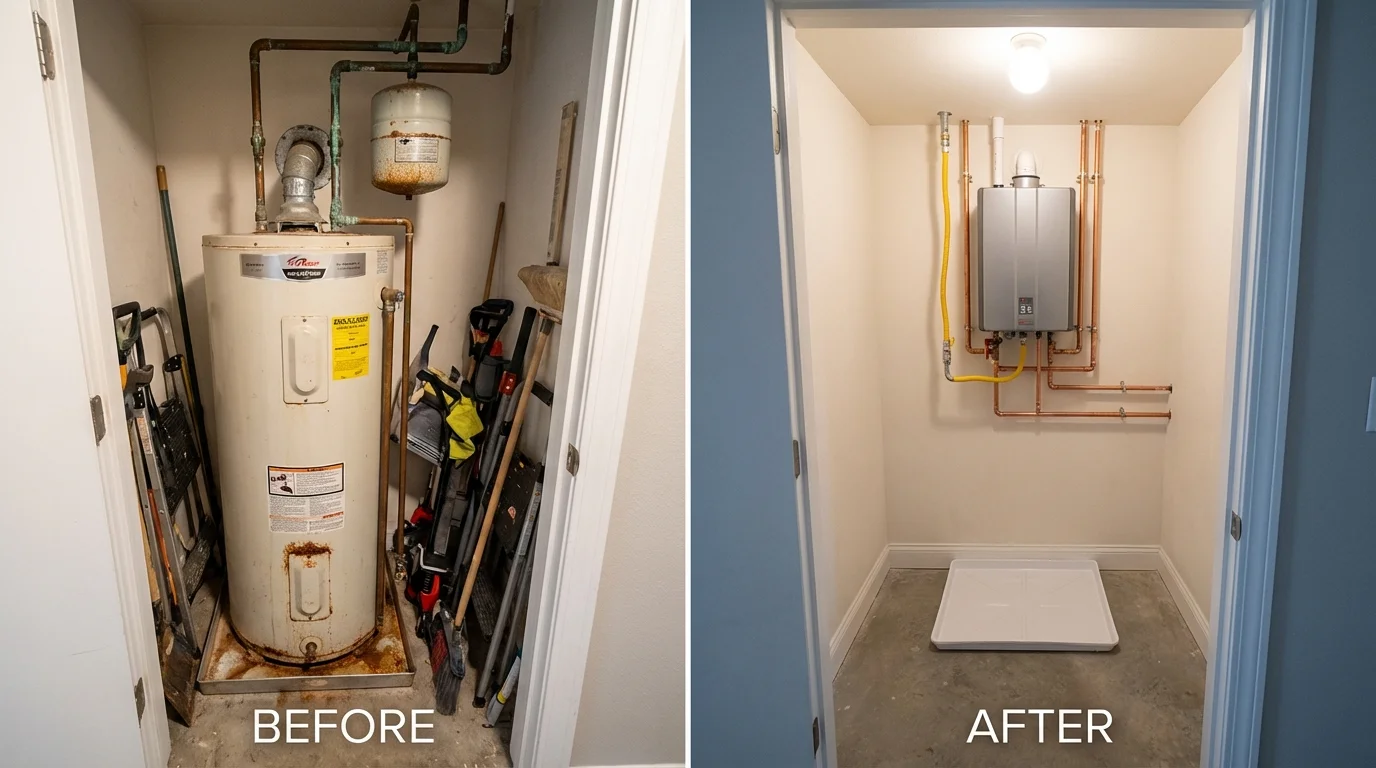 Tank water heater versus wall-mounted tankless unit comparison for Lake Elmo, MN homeowners