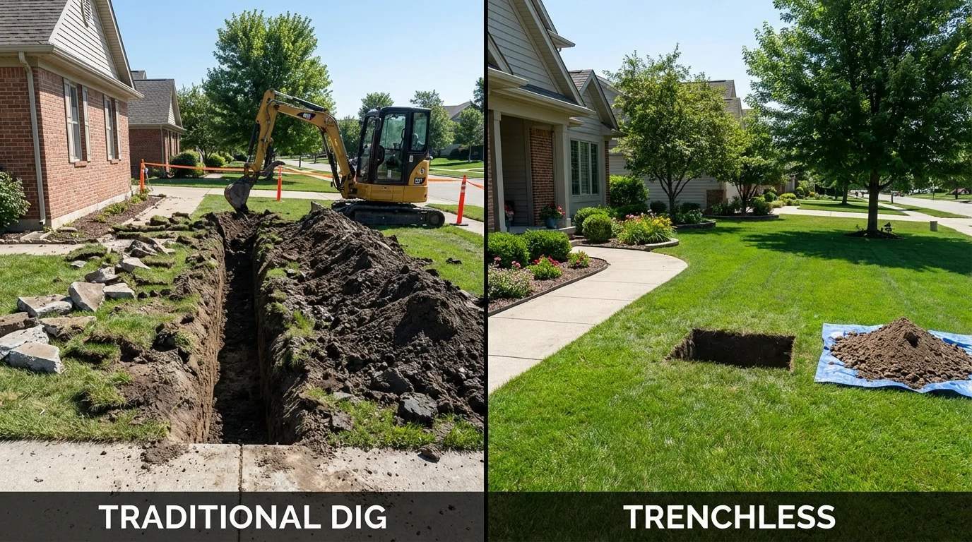 Trenchless sewer repair with minimal yard damage versus traditional excavation in Lake Elmo, MN